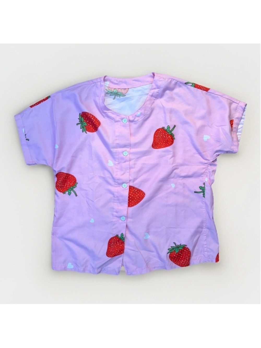 Adorable Handmade Pink Strawberry Print Button-Up - Size Large 🍓